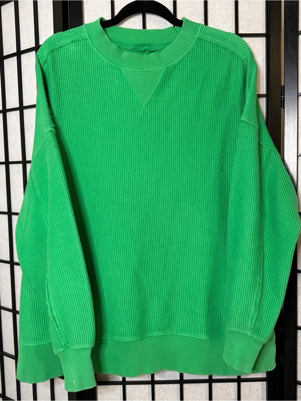 Aerie Big Chill Green Ribbed Heavyweight Crewneck Sweatshirt Small